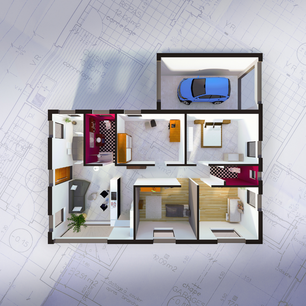 ภาพโมเดลการออกแบบบ้าน 3D สไตล์โมเดิร์นทรอปิคอล